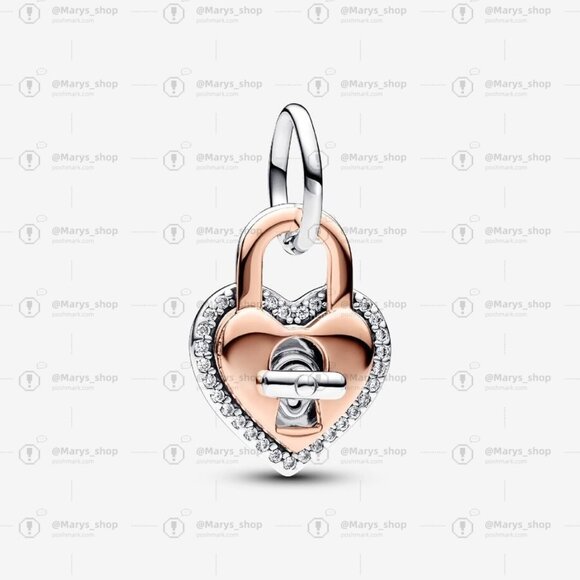 Pandora Two-tone Twistable Heart Padlock Double Dangle Charm|Two-tone - Picture 1 of 2